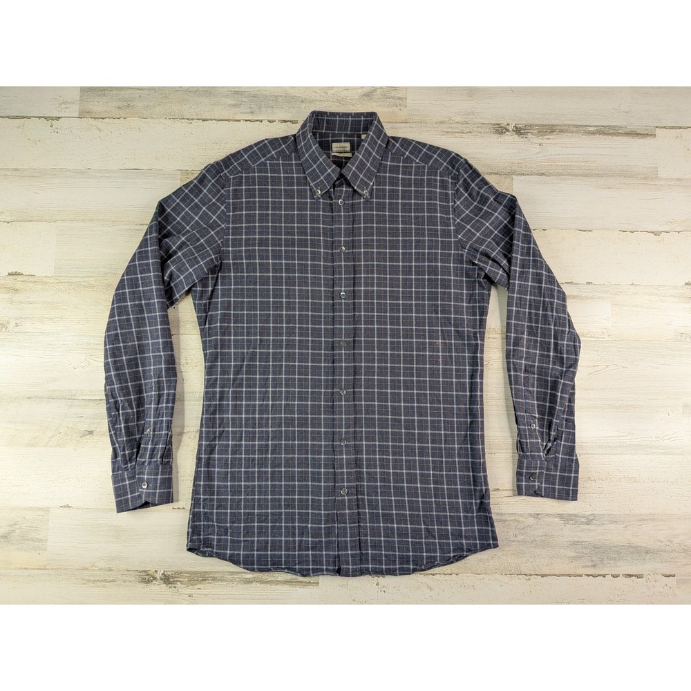 Luciano Barbera Shirt Mens Large Blue Plaid Check Button Down Made In Italy